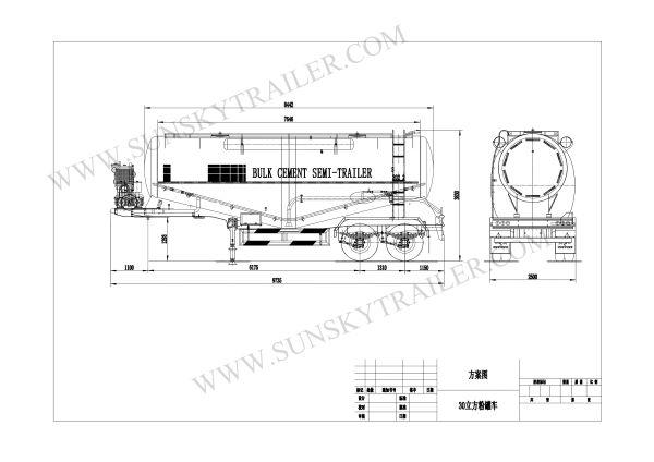 30cbm 2 axle bulk cement tanker trailer drawing