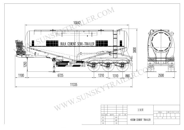 40cbm 3 axle bulk cement trailer drawing