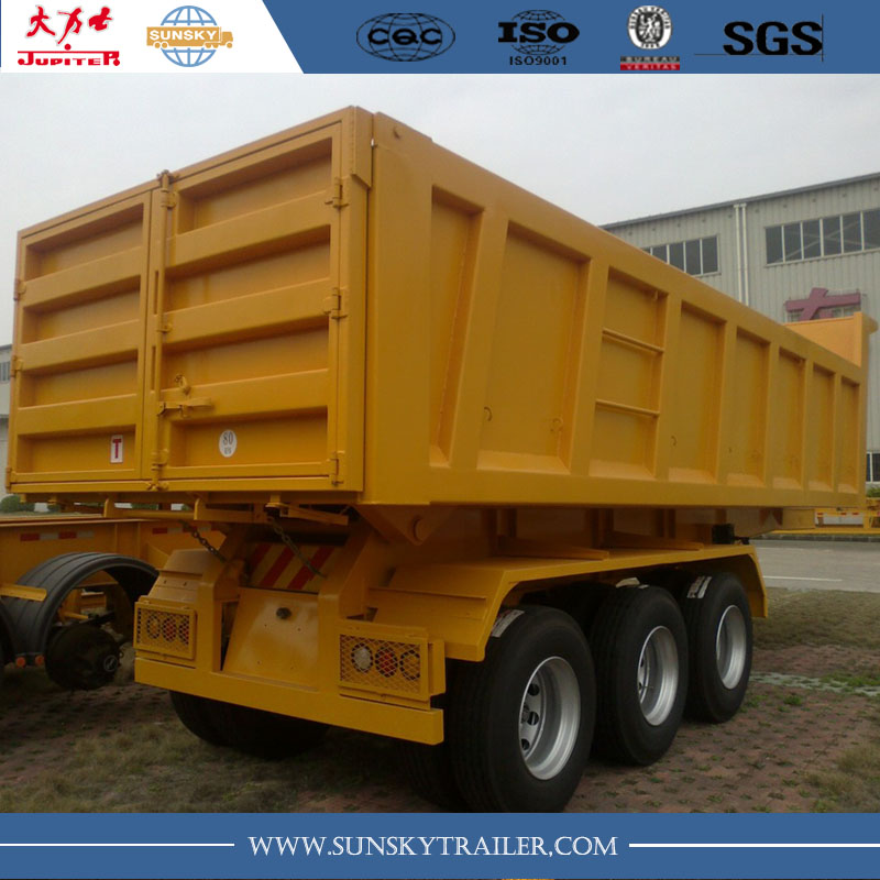 Popular 27 CBM square shaped 3 axles tipping trailer in Kenya for sale to transport container and mines stones